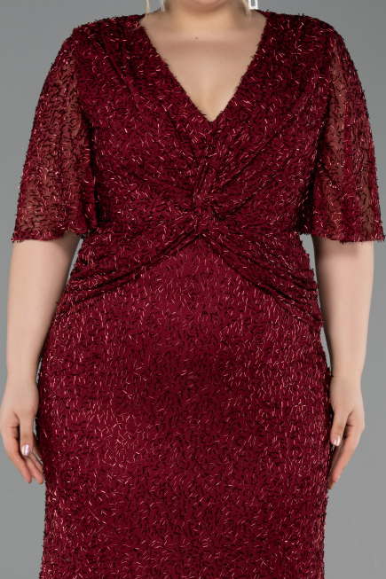 Robe De Soirée Grande Taille Longue Rouge Bordeaux ABU4542