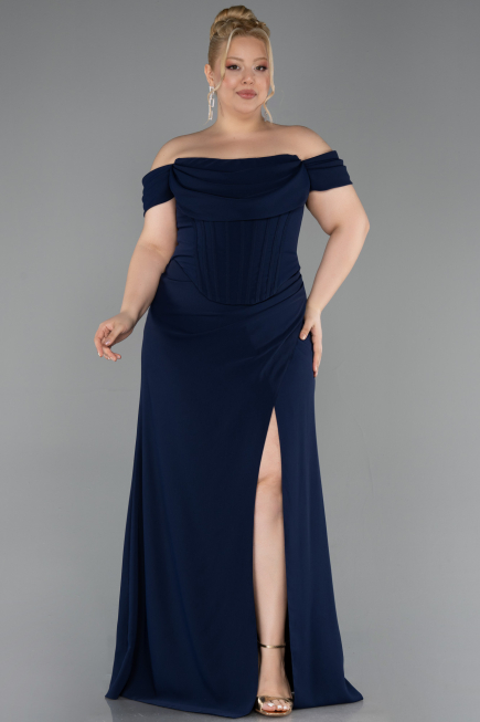 Robe De Graduation Grande Taille Longue Bleu Marine ABU6246