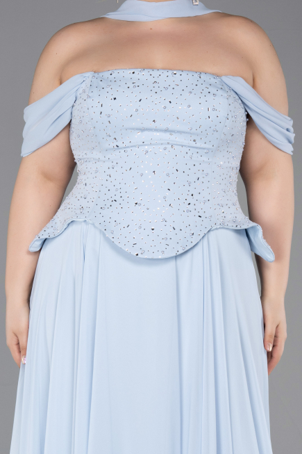 Robe Grande Taille Longue Mousseline Bleu clair ABU6247
