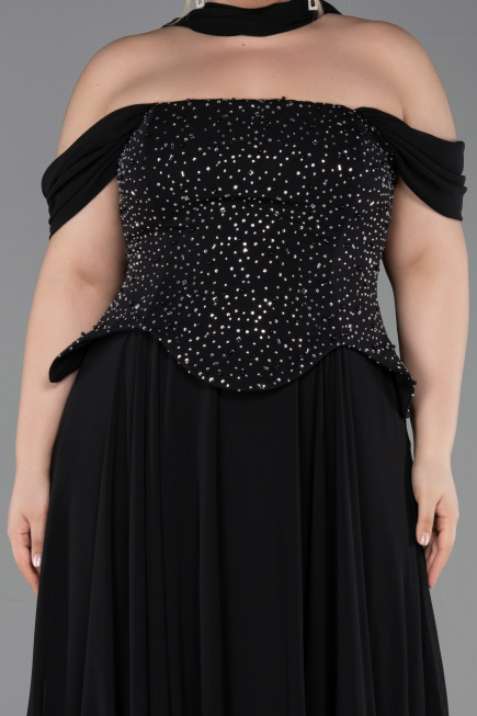 Robe Grande Taille Longue Mousseline Noir ABU6247