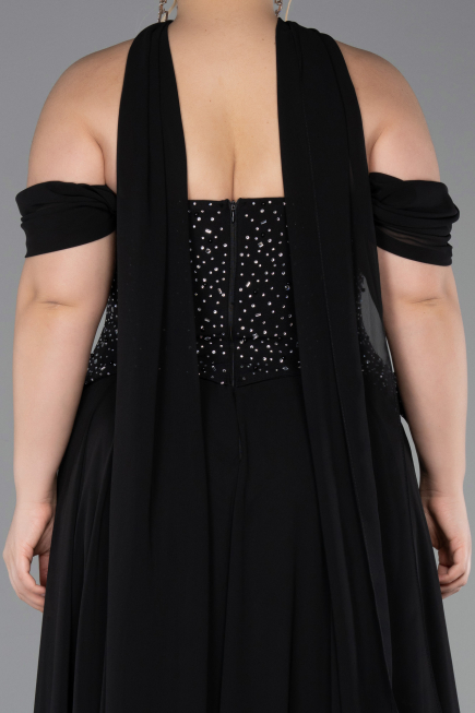 Robe Grande Taille Longue Mousseline Noir ABU6247