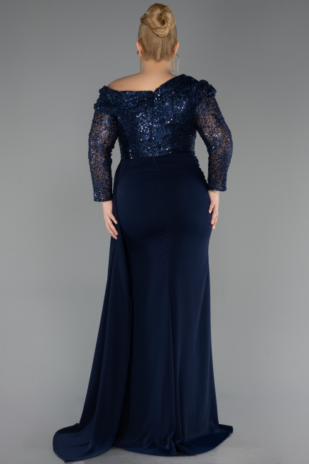 Robe Grande Taille Longue Bleu Marine ABU6213