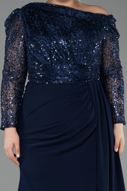 Robe Grande Taille Longue Bleu Marine ABU6213