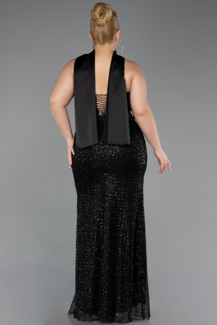 Robe De Soirée Grande Taille Longue Perlé Noir ABU6258