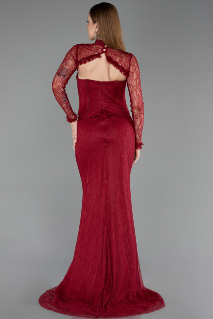 Robe de Soirée Longue Dantelle Rouge Bordeaux ABU6207