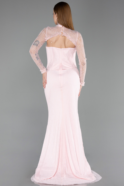 Robe de Soirée Longue Dantelle Poudre ABU6207