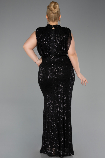 Robe de Soirée Grande Taille Longue Squameuse Noir ABU3115