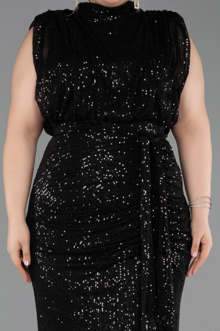 Robe de Soirée Grande Taille Longue Squameuse Noir ABU3115