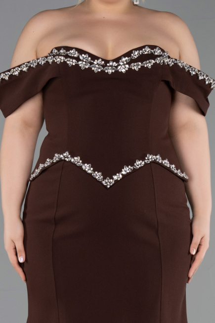 Robe De Soirée Grande Taille Longue Brun ABU6199