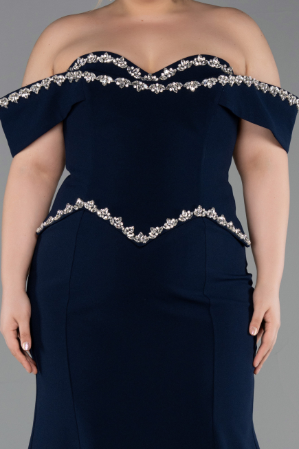 Robe De Soirée Grande Taille Longue Bleu Marine ABU6199