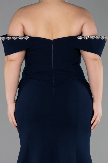 Robe De Soirée Grande Taille Longue Bleu Marine ABU6199