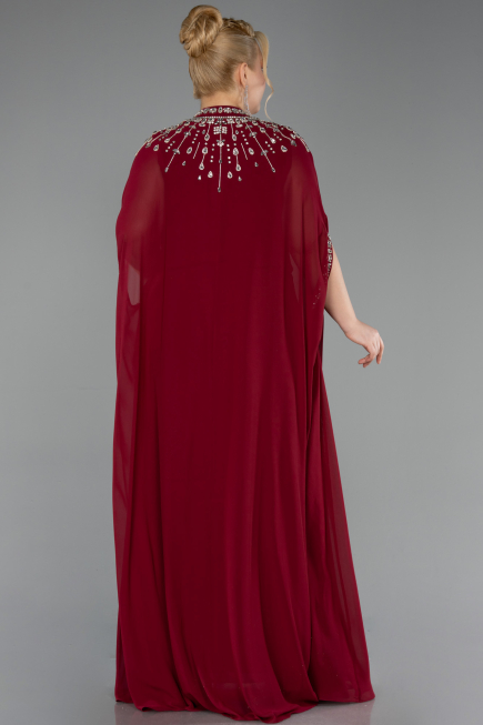 Robe De Soirée Grande Taille Mousseline Longue Rouge Bordeaux ABU5845
