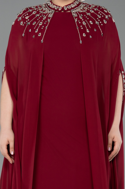 Robe De Soirée Grande Taille Mousseline Longue Rouge Bordeaux ABU5845