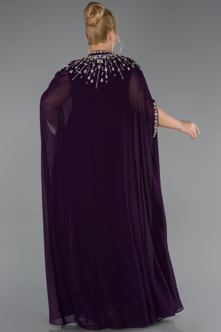 Robe De Soirée Grande Taille Mousseline Longue Violet Foncé ABU5845