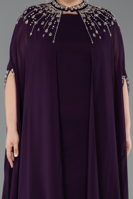 Robe De Soirée Grande Taille Mousseline Longue Violet Foncé ABU5845