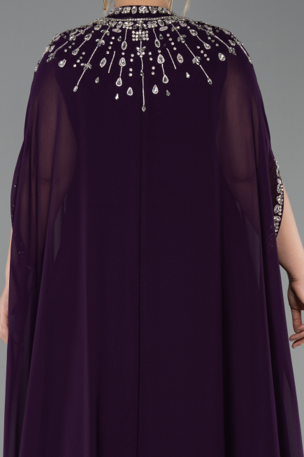 Robe De Soirée Grande Taille Mousseline Longue Violet Foncé ABU5845