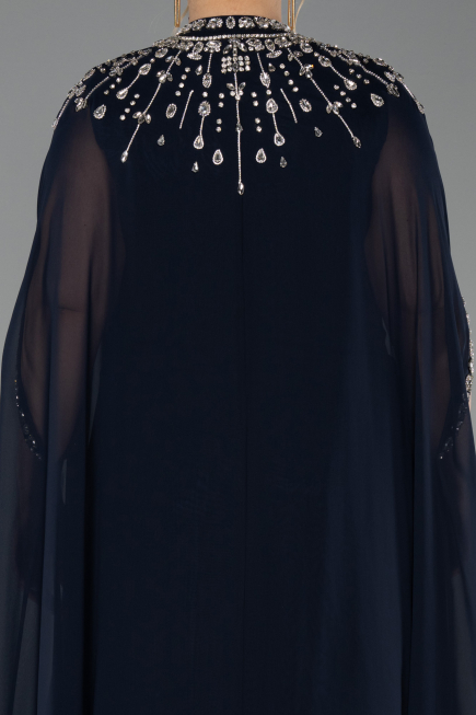 Robe De Soirée Grande Taille Longue Mousseline Bleu Marine ABU5845