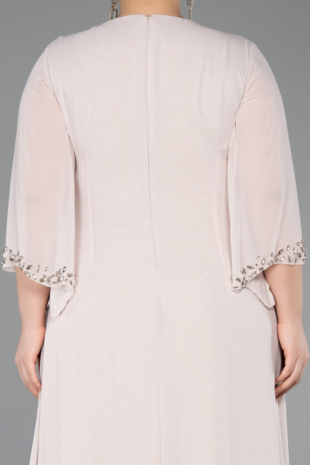 Robe De Soirée Grande Taille Longue Mousseline Beige ABU6177
