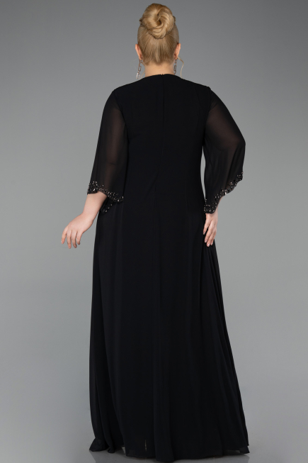 Robe De Soirée Grande Taille Longue Mousseline Noir ABU6177