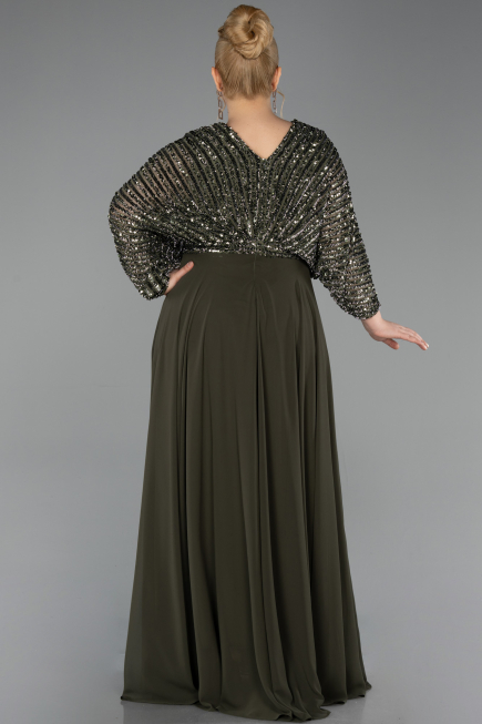 Robe Grande Taille Mousseline Longue Kaki ABU5859
