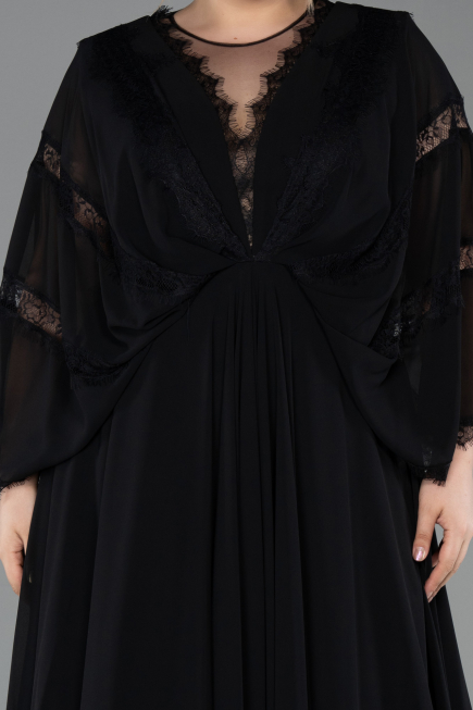Robe De Soirée Grande Taille Longue Mousseline Noir ABU6178