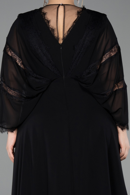 Robe De Soirée Grande Taille Longue Mousseline Noir ABU6178