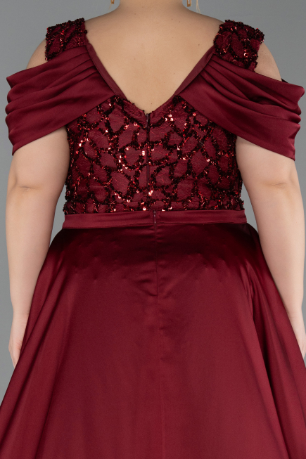 Robe de Soirée Grande Taille Longue Squameuse Rouge Bordeaux ABU6257