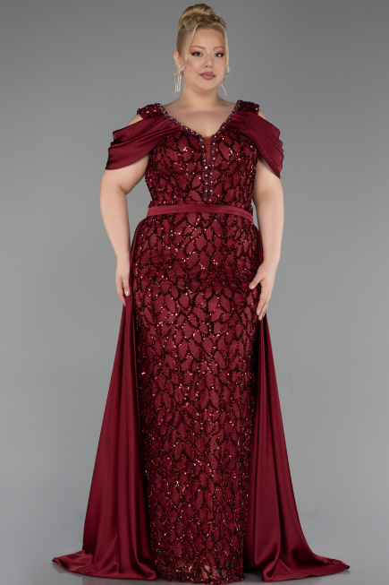 Robe de Soirée Grande Taille Longue Squameuse Rouge Bordeaux ABU6257