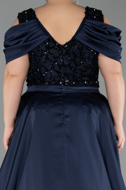 Robe de Soirée Grande Taille Longue Squameuse Bleu Marine ABU6257