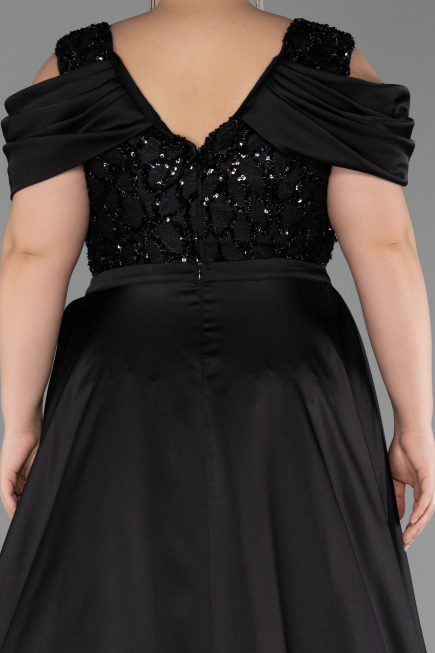 Robe de Soirée Grande Taille Longue Squameuse Noir ABU6257