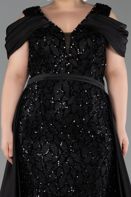 Robe de Soirée Grande Taille Longue Squameuse Noir ABU6257