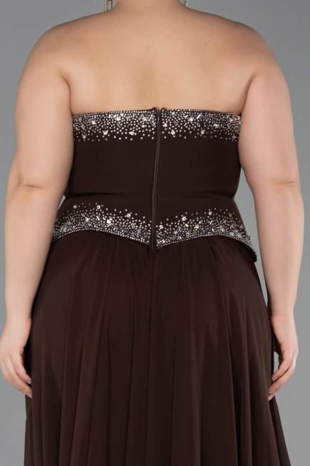 Robe de Soirée Grande Taille Longue Mousseline Brun ABU6189