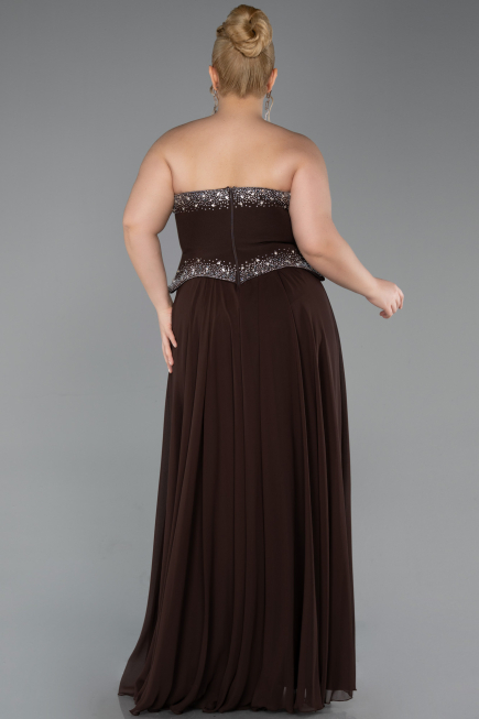 Robe de Soirée Grande Taille Longue Mousseline Brun ABU6189