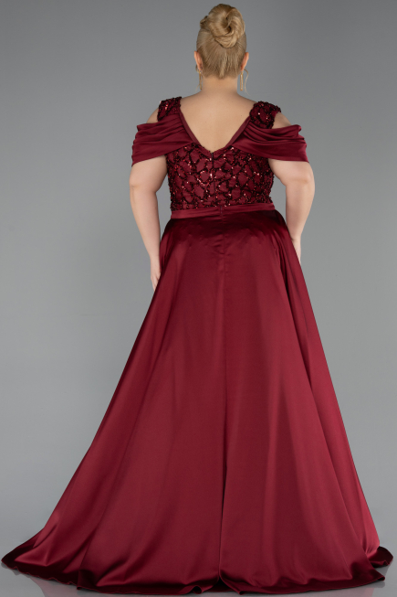 Robe de Soirée Grande Taille Longue Squameuse Rouge Bordeaux ABU6257