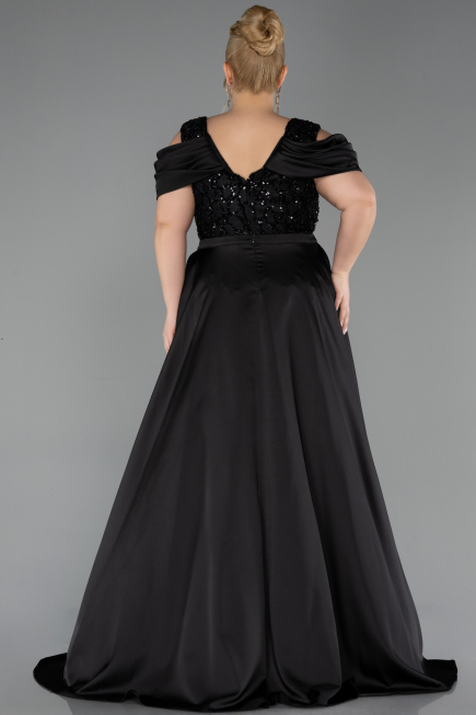 Robe de Soirée Grande Taille Longue Squameuse Noir ABU6257