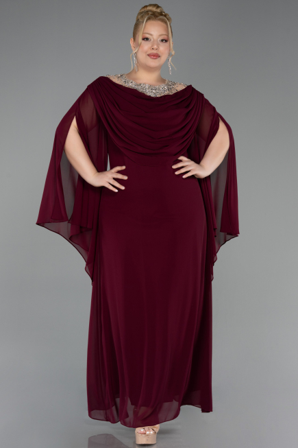 Robe De Soirée Grande Taille Mousseline Longue Couleur Cerise ABU6068