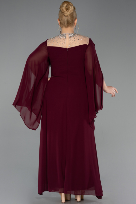 Robe De Soirée Grande Taille Mousseline Longue Couleur Cerise ABU6068