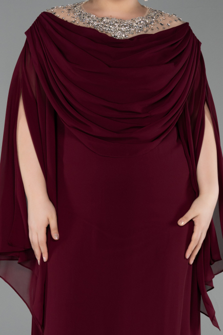 Robe De Soirée Grande Taille Mousseline Longue Couleur Cerise ABU6068