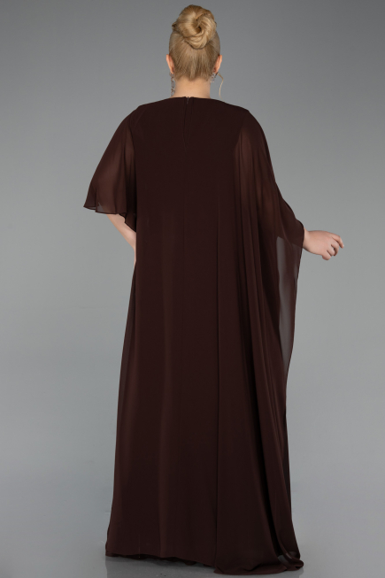 Robe De Soirée Grande Taille Longue Mousseline Brun ABU6179