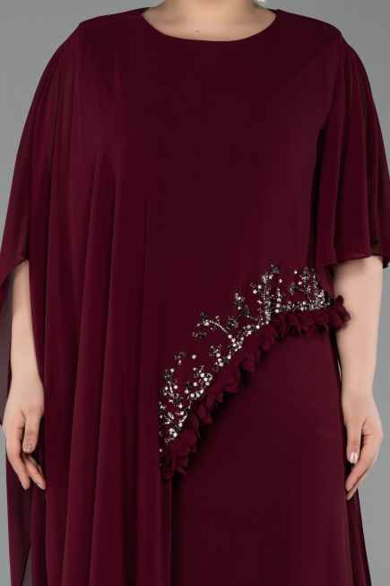 Robe De Soirée Grande Taille Longue Mousseline Prune ABU6179