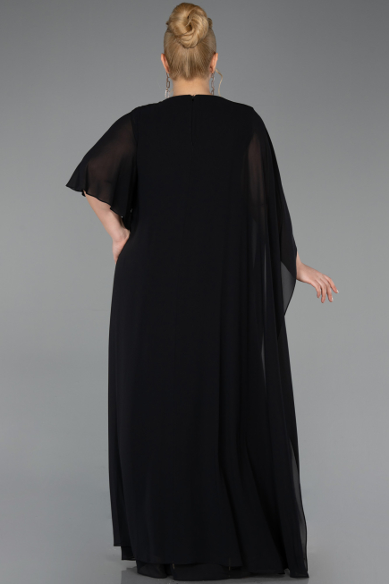 Robe De Soirée Grande Taille Longue Mousseline Noir ABU6179