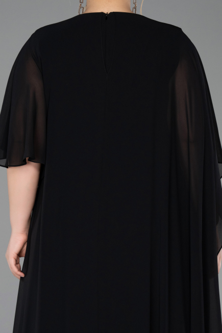 Robe De Soirée Grande Taille Longue Mousseline Noir ABU6179