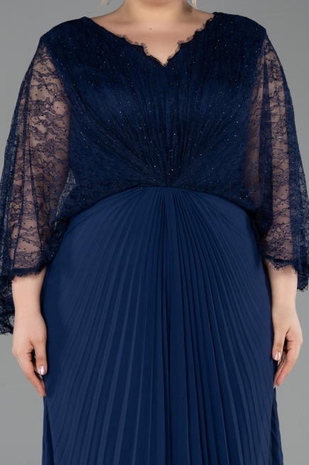 Robe De Soirée Grande Taille Longue Mousseline Bleu Marine ABU6181