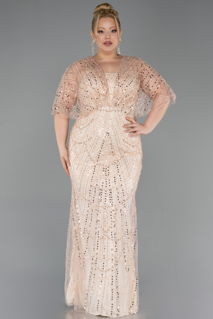 Robe De Soirée Grande Taille Perlé Longue Or ABU5722