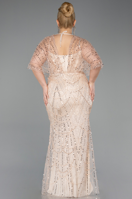 Robe De Soirée Grande Taille Perlé Longue Or ABU5722