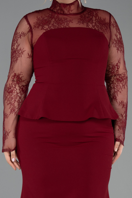 Robe de Soirée Grande Taille Longue Rouge Bordeaux ABU6195