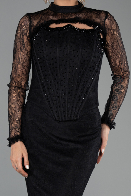 Robe de Soirée Longue Dantelle Noir ABU6207