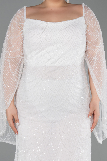Robe De Soirée Grande Taille Perlé Longue Blanc ABU5067