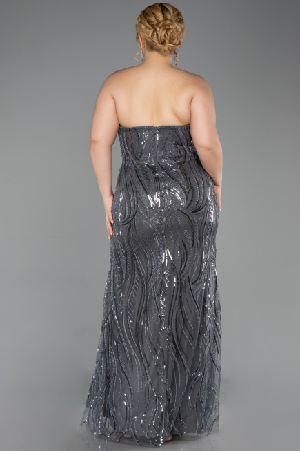 Robe de Soirée Grande Taille Longue Perlé Anthracite ABU6206
