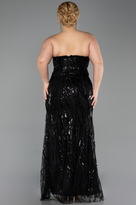 Robe de Soirée Grande Taille Longue Perlé Noir ABU6206